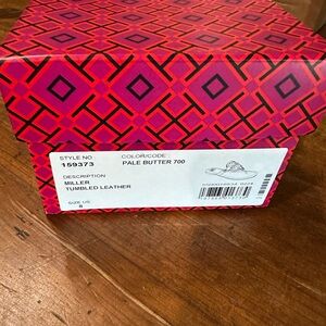 Tory Burch Pale Butter Miller Tumbled Leather Slide Sandals